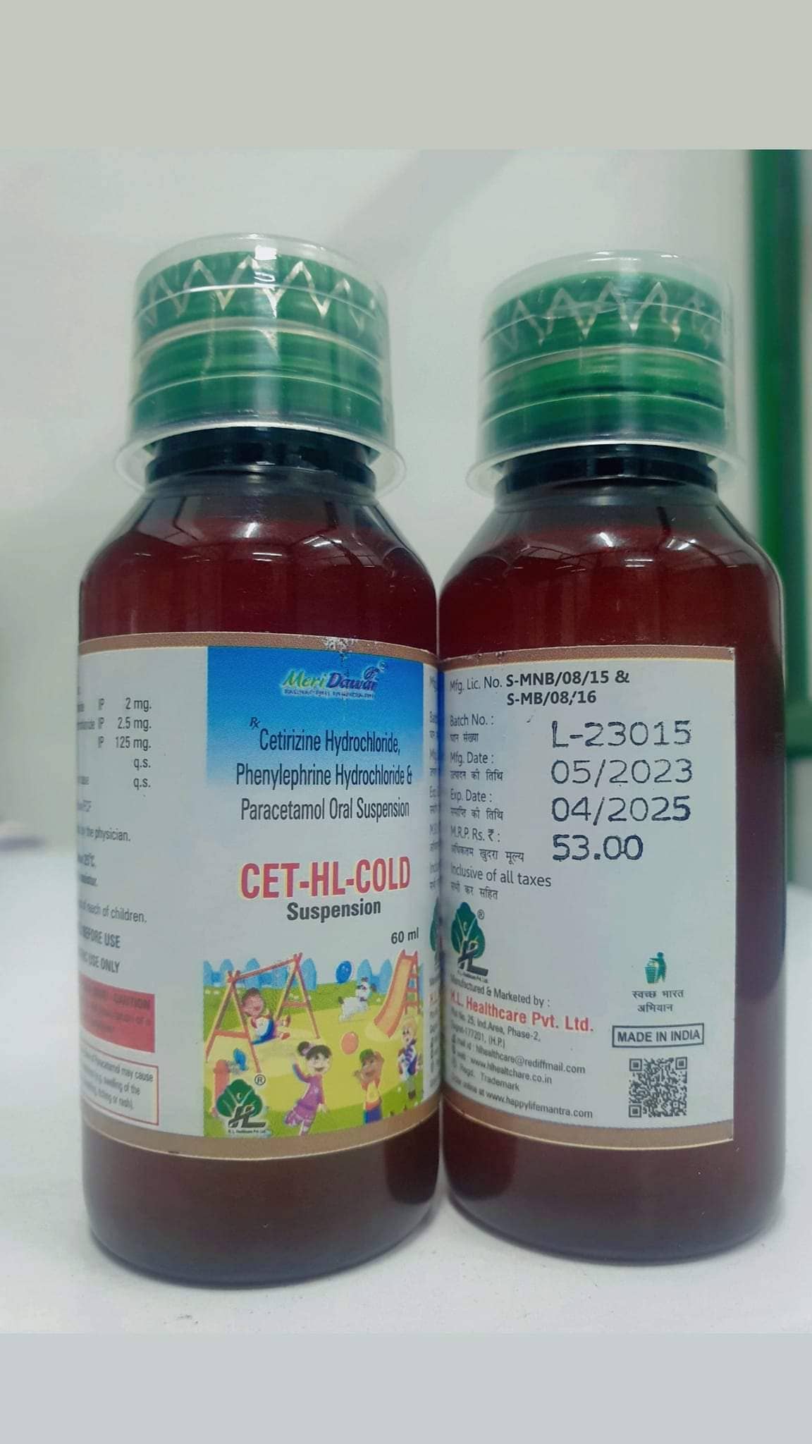 Cetirizine HCL 2 Mg + Phynylephrine HCL 2.5 mg + Paracetamol 125 mg Syrup