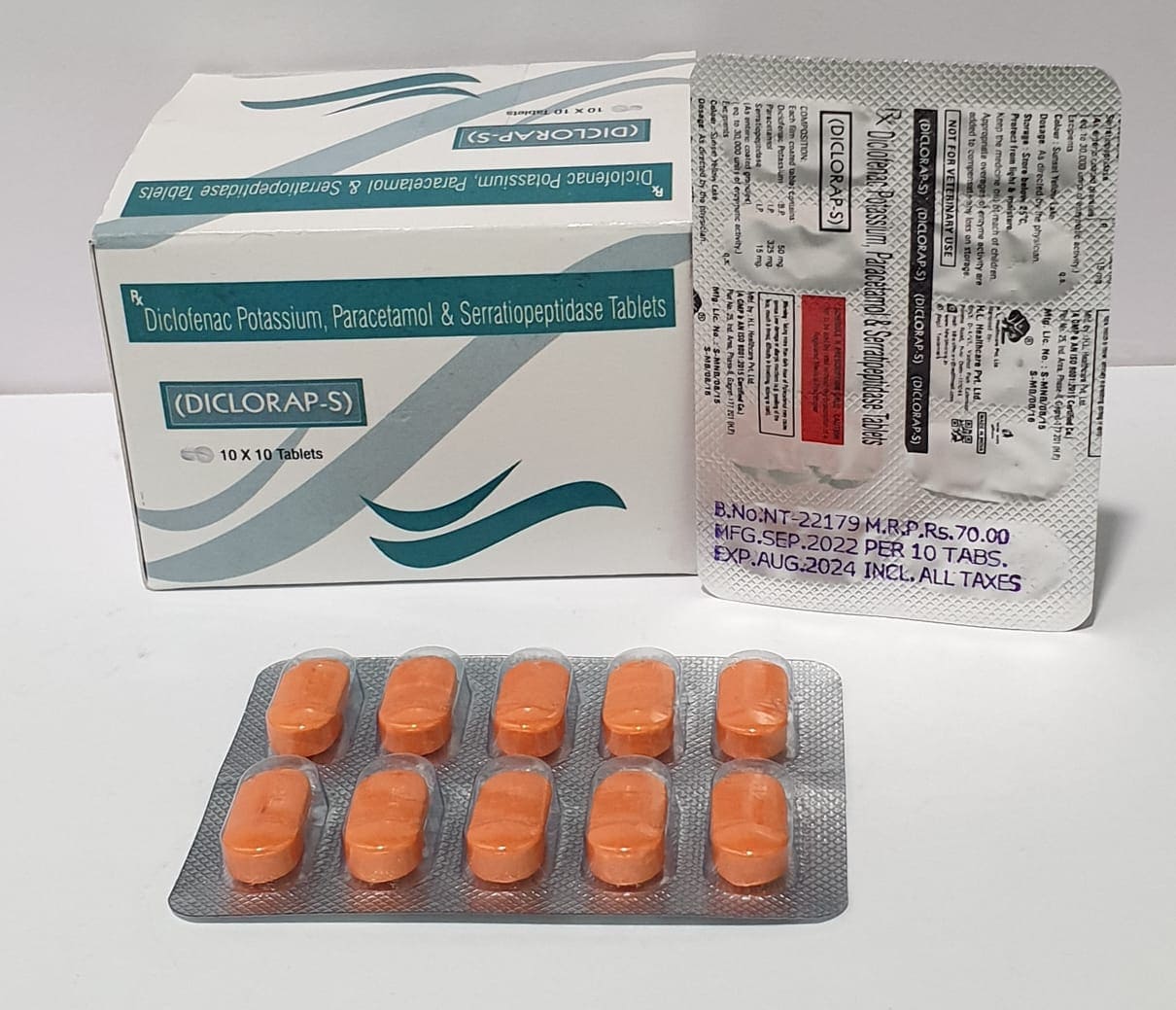 Diclofenac Sodium 50mg Paracetamol 325mg, and Serratiopeptidase 10mg Salt Tablets